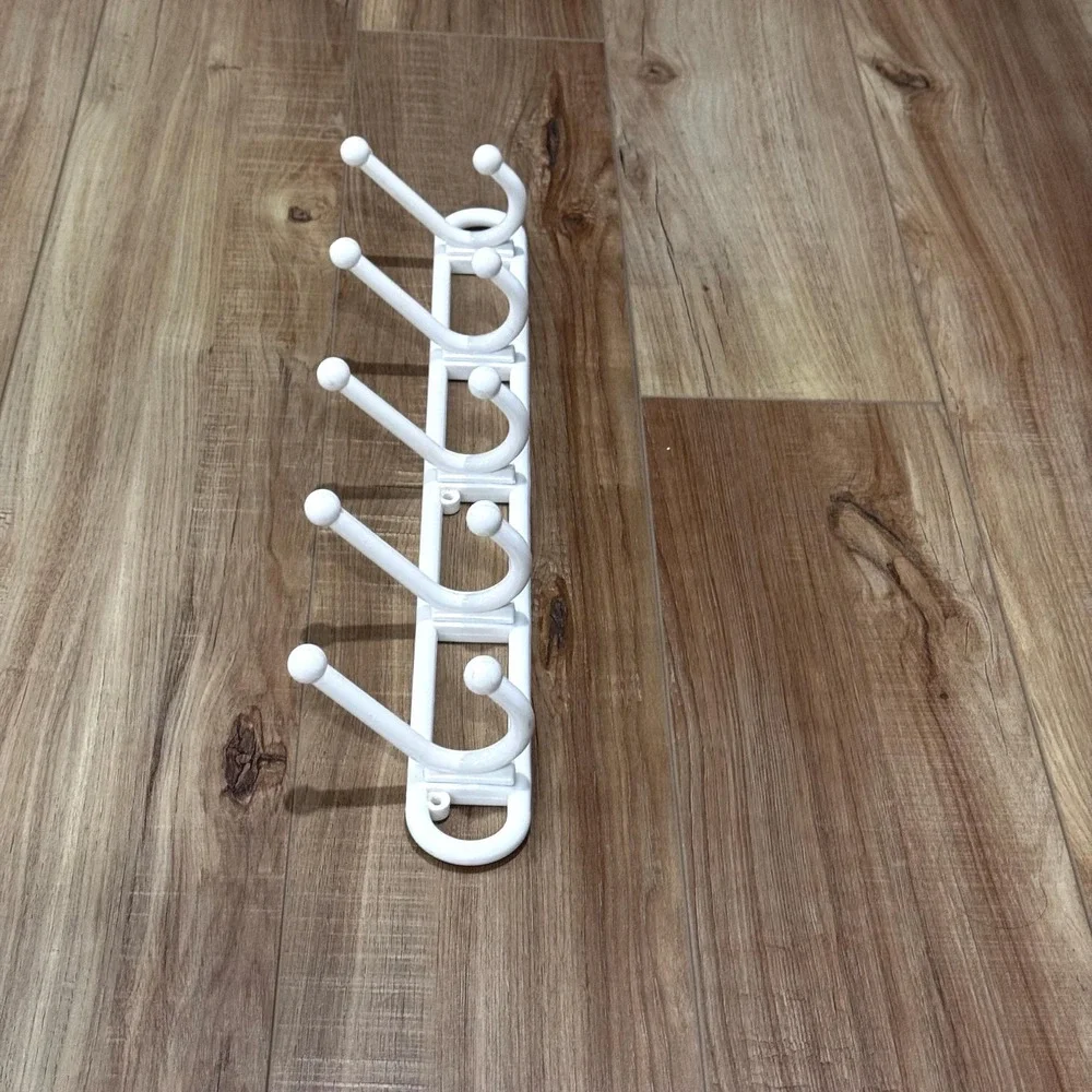 Vintage 1980s Yaffa Basic Line Hook Rack: White Plastic, 5 Double Hooks